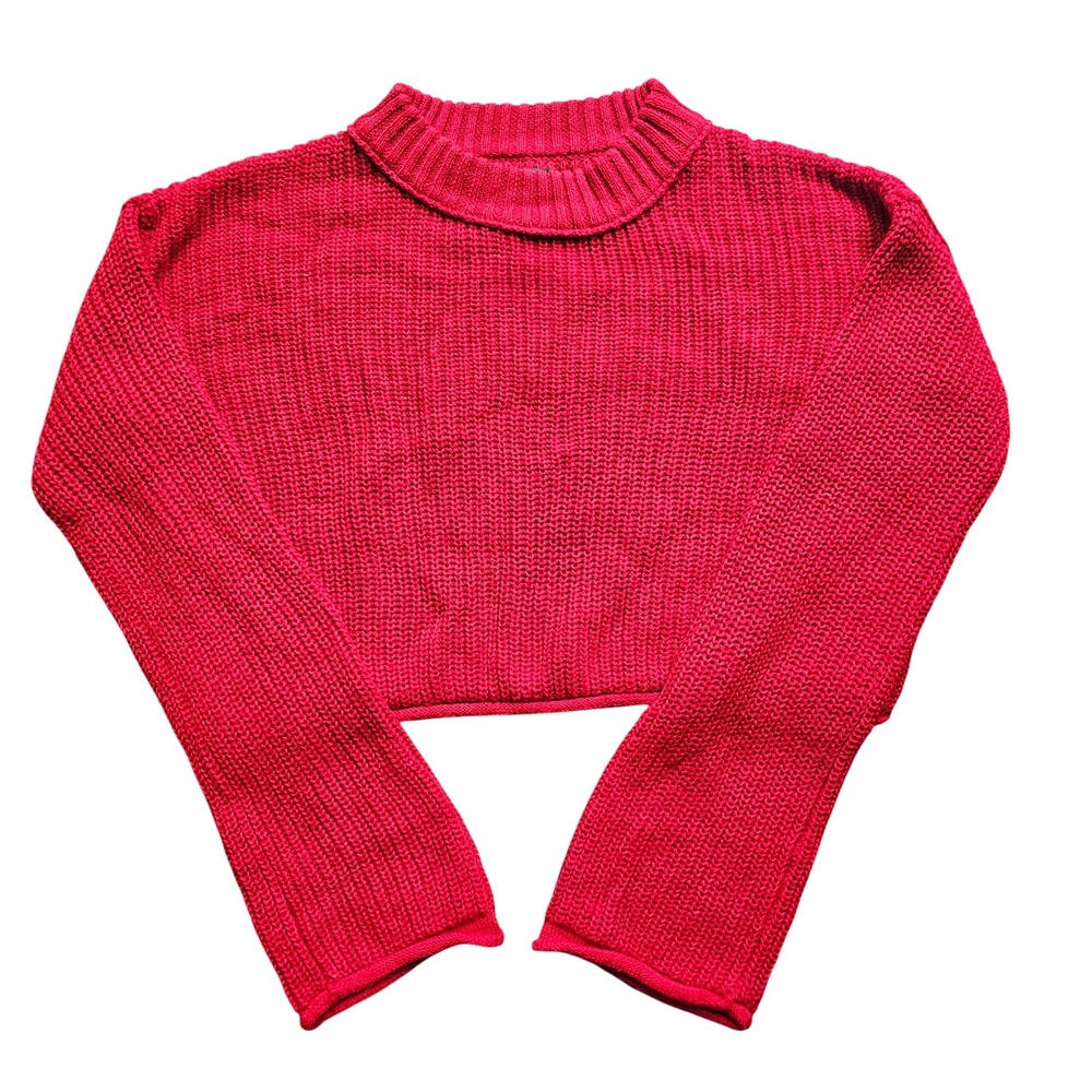Wild Fable Red Shaker Stitch Cropped Mock Neck Sweater XXS Cotton Blend